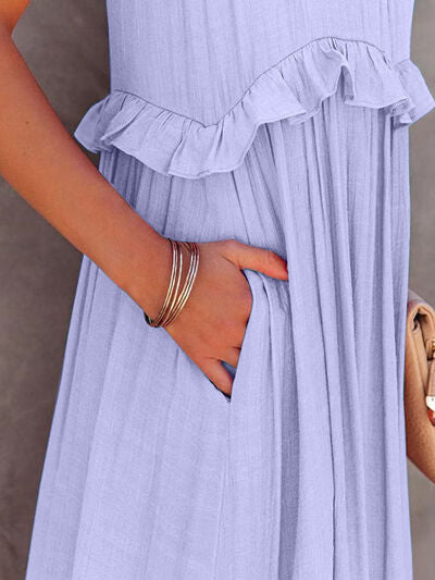 Ruffled Sleeveless Tiered Maxi Dress with Pockets 47fc132a-5214-40d5-99df-3a69a7bc4ec6-Min Glownestbest