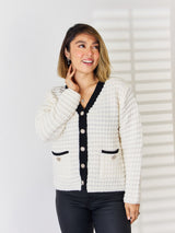 Contrast Trim Button Up Cardigan White 4847bca5-2533-4b2d-8748-f5db4dd2ad85-Max Glownestbest
