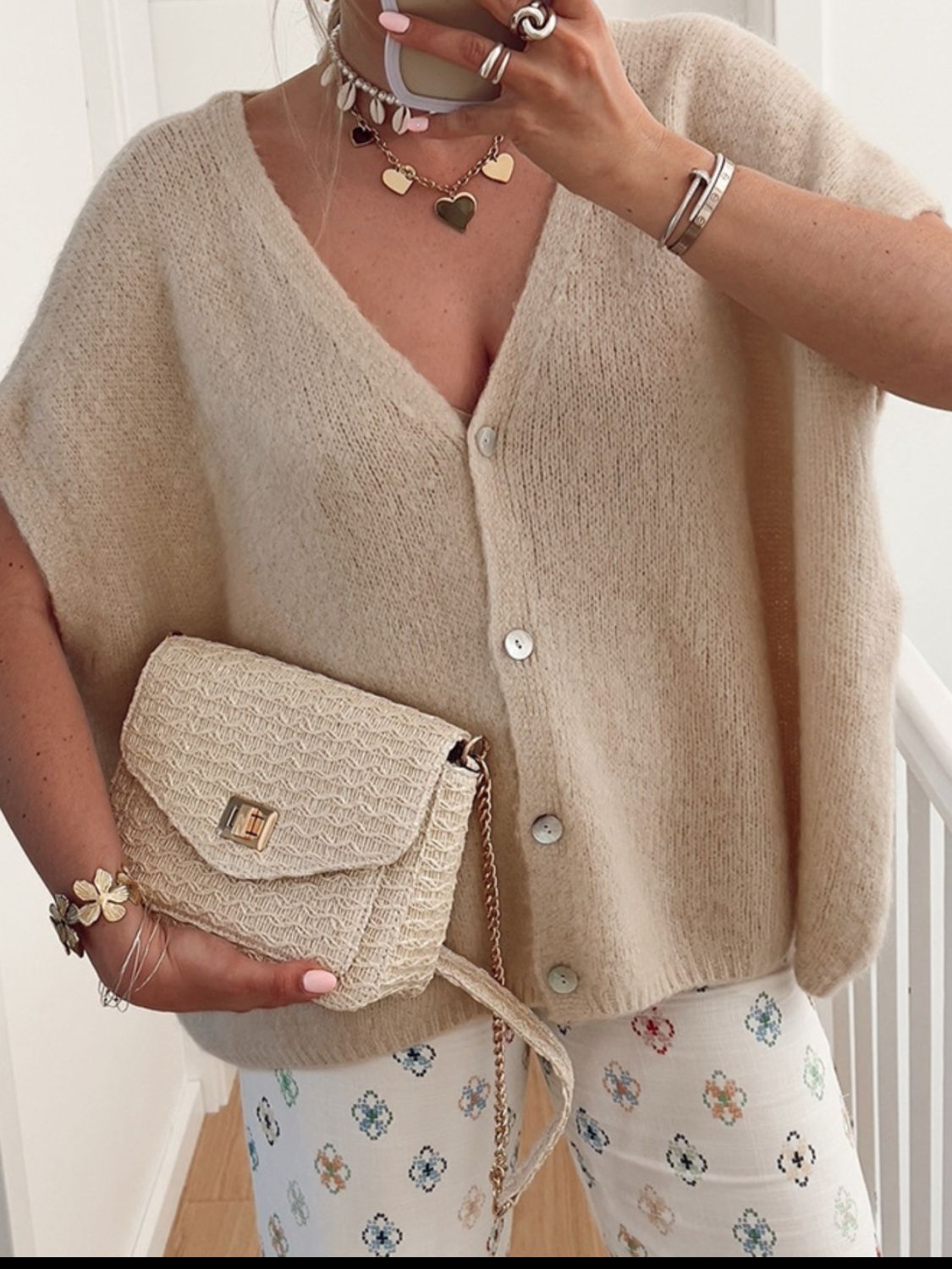 Glownestbest® | V-Neck Button Up Short Sleeve Cardigan Khaki 48700a56-1dac-4619-8595-b9a403694f93-Max Glownestbest
