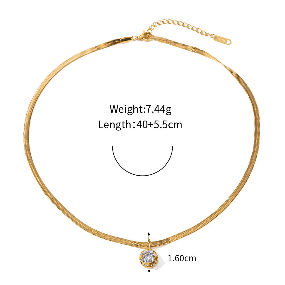 18k gold fashion light luxury flat snake chain with double three-dimensional zircon pendant design pendant necklace White 48bfca54-019f-4da3-9643-b74fef992fe8 Artshiney