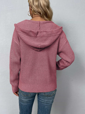 Zip-Up Drawstring Detail Hooded Cardigan 490c2e76a44e4760bd72d37dafa8a773-Max Glownestbest