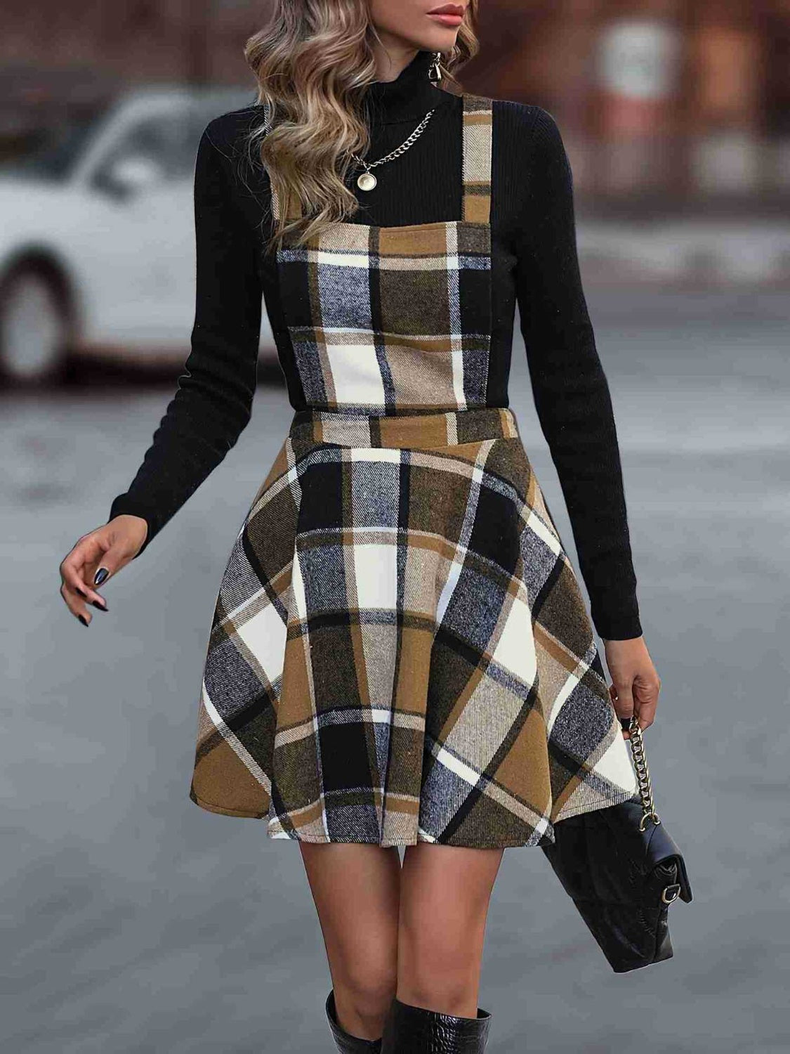 Crisscross Plaid Wide Strap Overall Dress 491c7a2d-0550-49f1-a17a-5f7291a05b12-Max Glownestbest