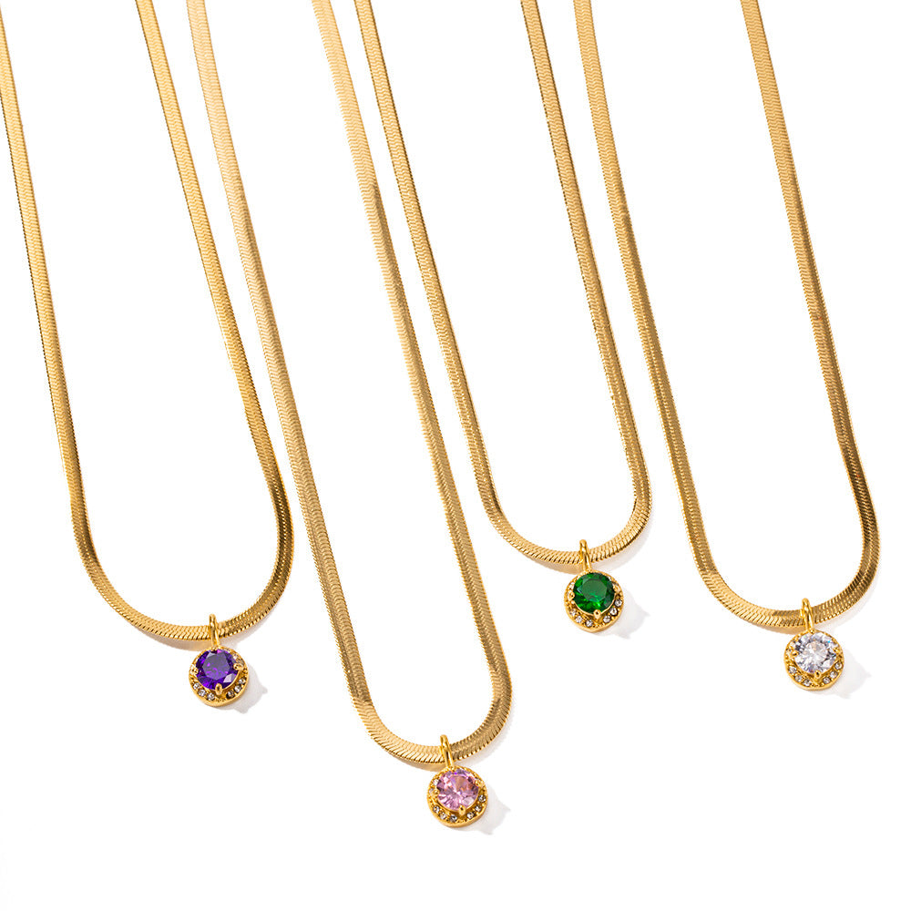 18k gold fashion light luxury flat snake chain with double three-dimensional zircon pendant design pendant necklace 4951a56e-ca70-4b87-8bb7-0852b89bad54 Artshiney