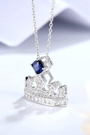 Zircon Lab-Grown Sapphire Crown Shape Pendant Necklace 4a022400590942659a16c1bdcfe16cfb-Max Trendsi