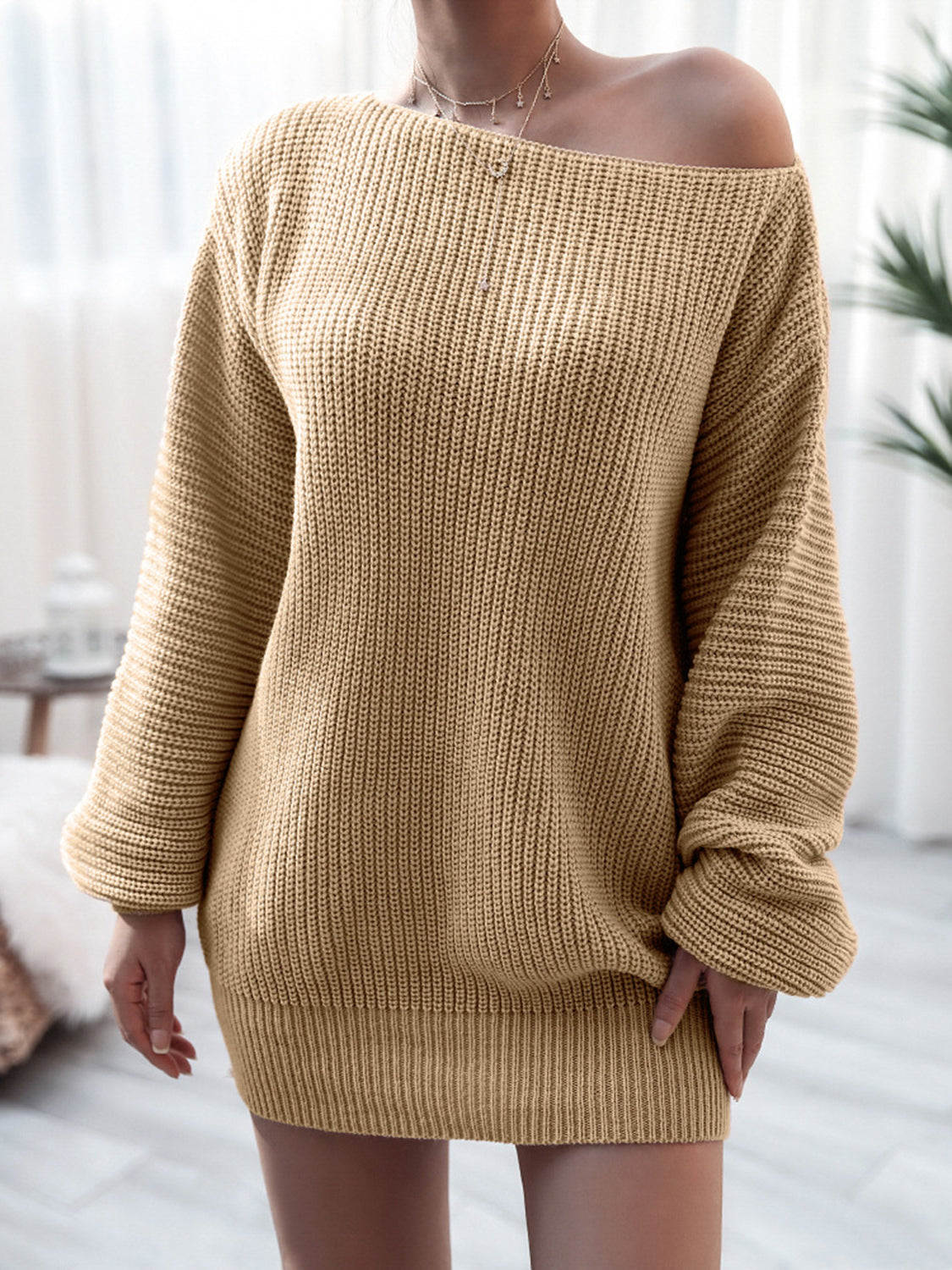 Rib-Knit Mini Sweater Dress Khaki 4a09a022272b4f3cb3587452986e2cc9-Max Glownestbest