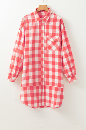 Plaid Collared Neck Long Sleeve Shirt Dress 4a178a230db54b40a795f9f5636555a8-Max Glownestbest