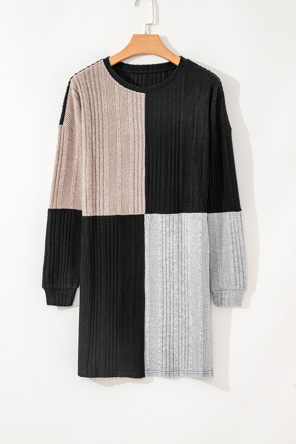 Color Block Drop Shoulder Long Sleeve Mini Dress 4a366e05-940a-414b-8a51-4d0e930103c8-Max Glownestbest