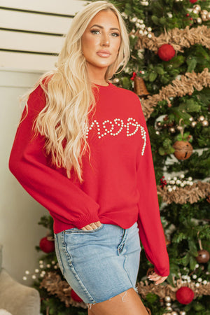 Blackish Green Pearl Beaded Merry Casual Sweater 4ac69dc875916c87 Glownestbest