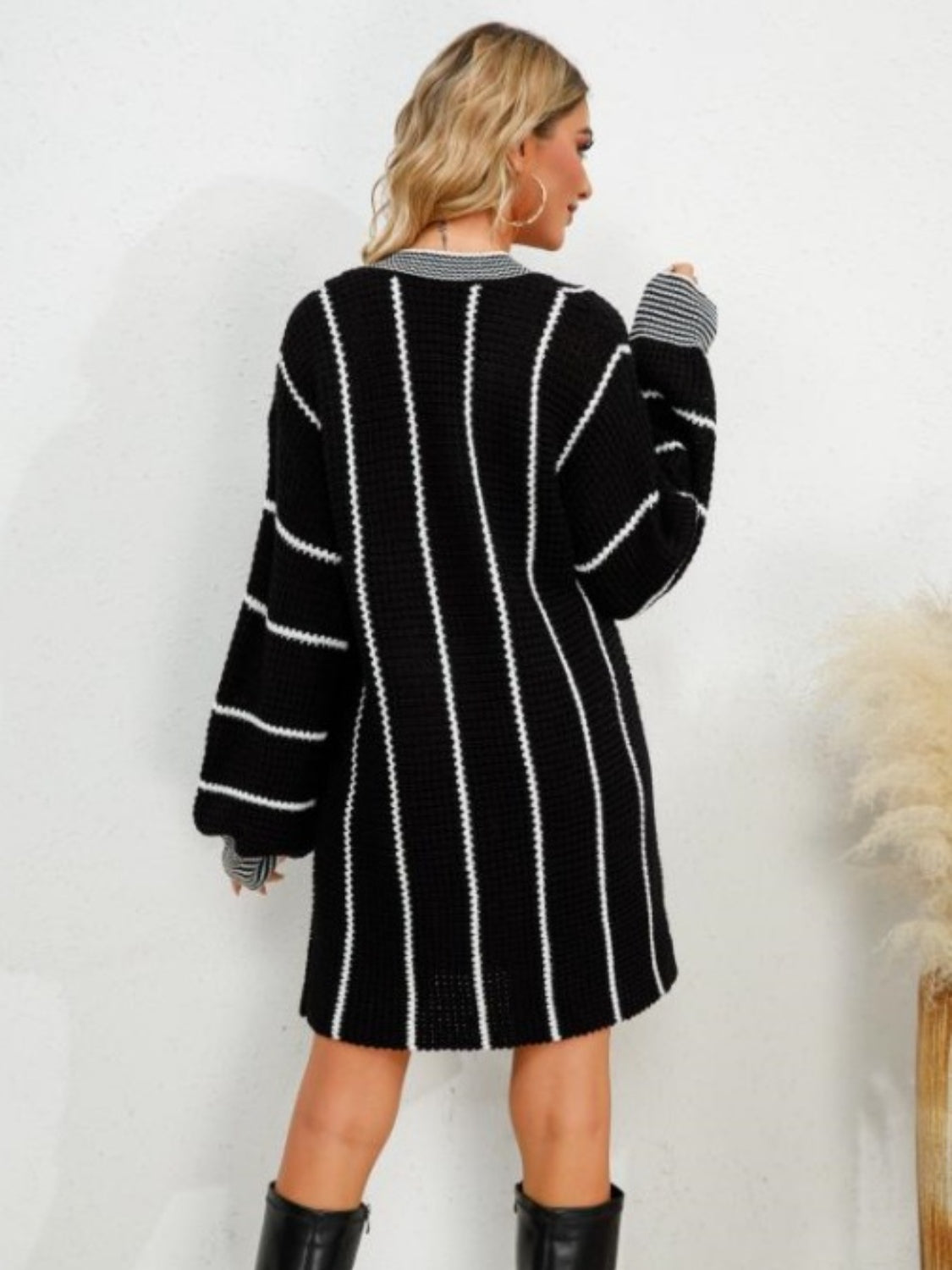 Striped V-Neck Long Sleeve Mini Dress 4b1bba26-f514-4e05-b5c6-9b194881875f-Max Glownestbest
