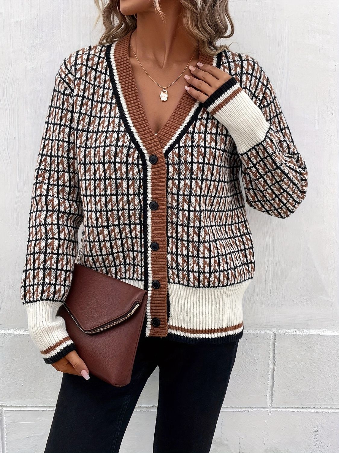 Plaid V-Neck Button Up Cardigan 4b289ebd-a908-48ae-899f-514ea81bb1a1-Max Glownestbest