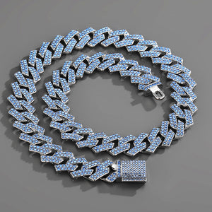 Trendy and fashionable Cuban chain with diamond-shaped design men's hip-hop style necklace and bracelet set Silver+Blue 4b6481a4-084c-4549-85d0-f5c480bfc8b0 Artshiney