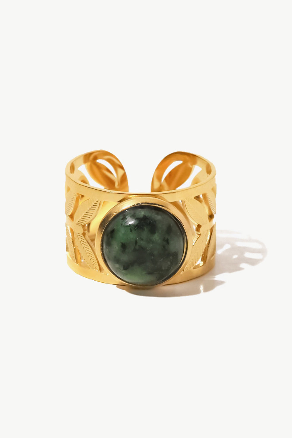 18k Gold Plated Malachite Leaf Ring Tophus One Size 4ba550d72919451680676279f5b11185-Max Trendsi