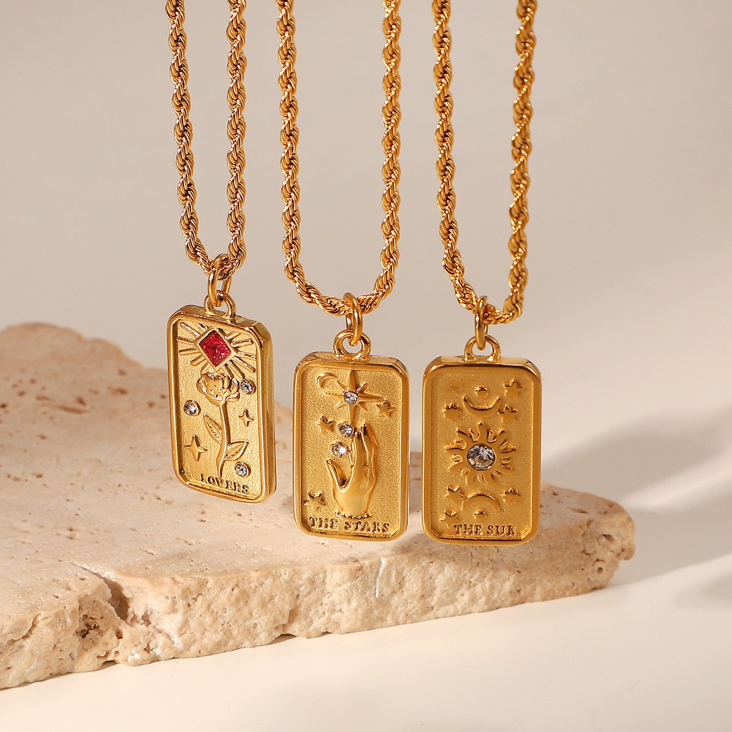 18K Vacuum Plated Gold Zircon Square Sun Star Signet Pendant Necklace 4bb306f2-5aec-45fb-8ad7-3320a93d3782 Artshiney