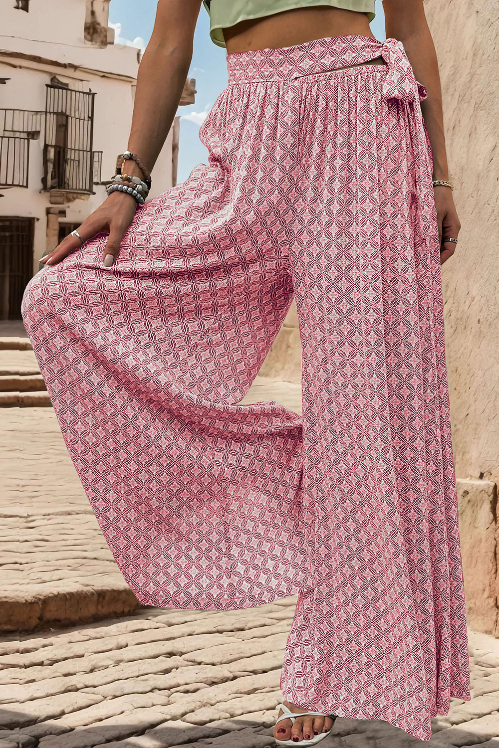 Perfee Printed Tied Wide Leg Pants 4be83b5d-ed5c-4f74-9e49-83a5e8b6bb68-Max Trendsi