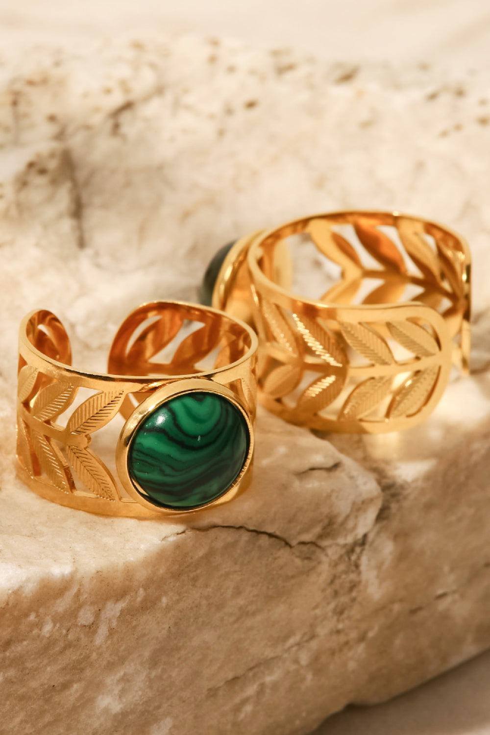 18k Gold Plated Malachite Leaf Ring Malachite One Size 4c1f2ab8776a4ff388cb1428e39af1d3-Max Trendsi