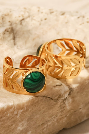 18k Gold Plated Malachite Leaf Ring Malachite One Size 4c1f2ab8776a4ff388cb1428e39af1d3-Max Trendsi