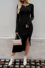 Devine Drawstring Round Neck Long Sleeve Midi Dress Black 4c323eb7-984a-4181-aaa1-47adf0a9bf2c-Max Glownestbest