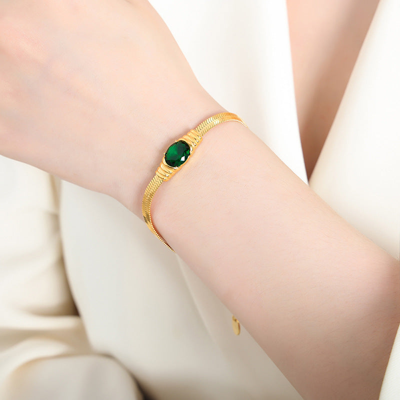 18K gold classic vintage inlaid zircon design bracelet necklace set Necklace Green 4c3477dc-efab-43a0-a458-4d739fac3905 Artshiney