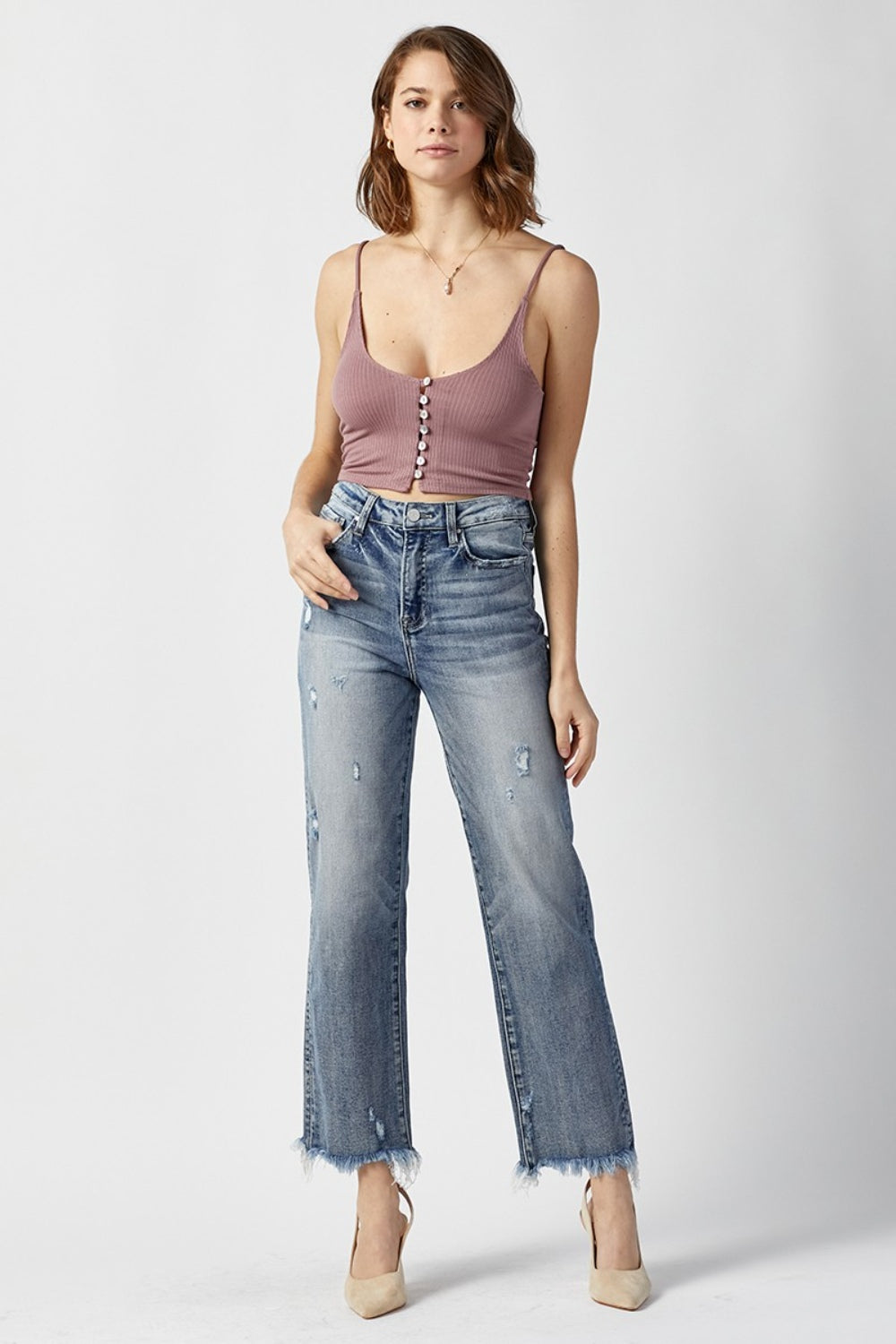 RISEN High Waist Raw Hem Straight Jeans 4c6e39ec-2fca-4363-9bd6-f3215c10e5fd-Max Trendsi