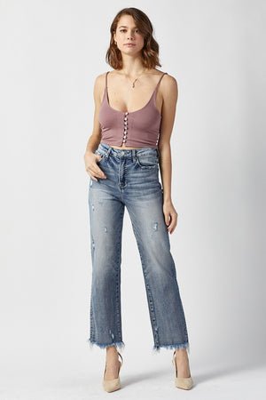 RISEN High Waist Raw Hem Straight Jeans 4c6e39ec-2fca-4363-9bd6-f3215c10e5fd-Max Trendsi