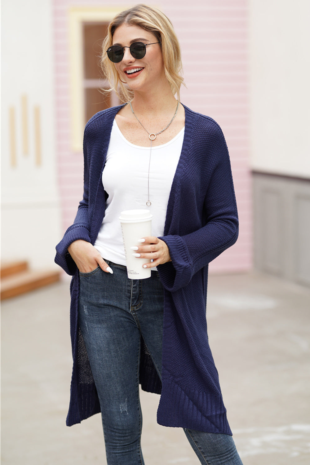 Open Front Long Sleeve Cardigan Dark Blue 4cb2e29b-2a58-436b-8ebc-bce55140905f-Max Glownestbest