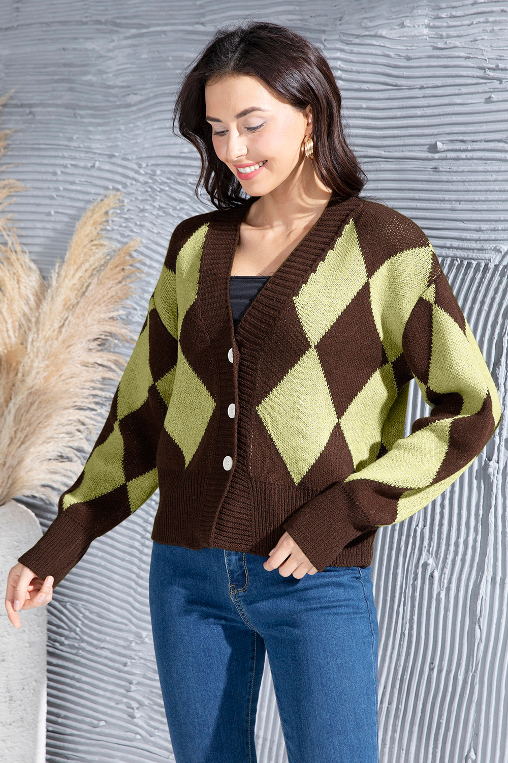 Geometric Button Up Dropped Shoulder Cardigan 4d0100f5-7d1f-413c-a6e5-b9003b01cce2-Max Glownestbest