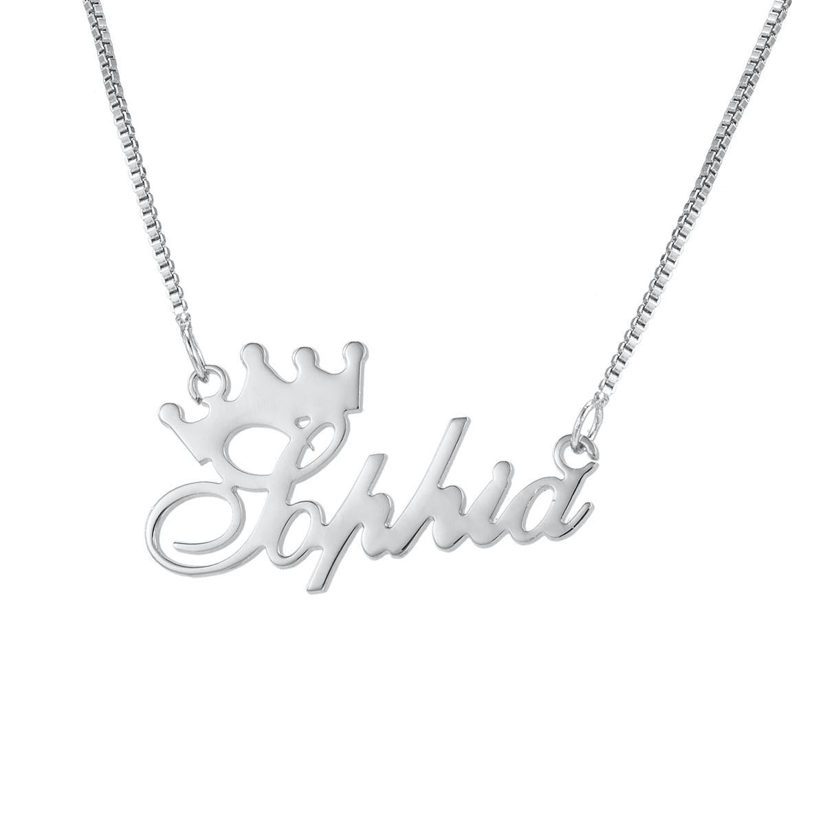 Exquisite Crown Custom Name Necklace Silver 4d195ce4-dfaa-4c6e-9456-eae55d858021 Artshiney