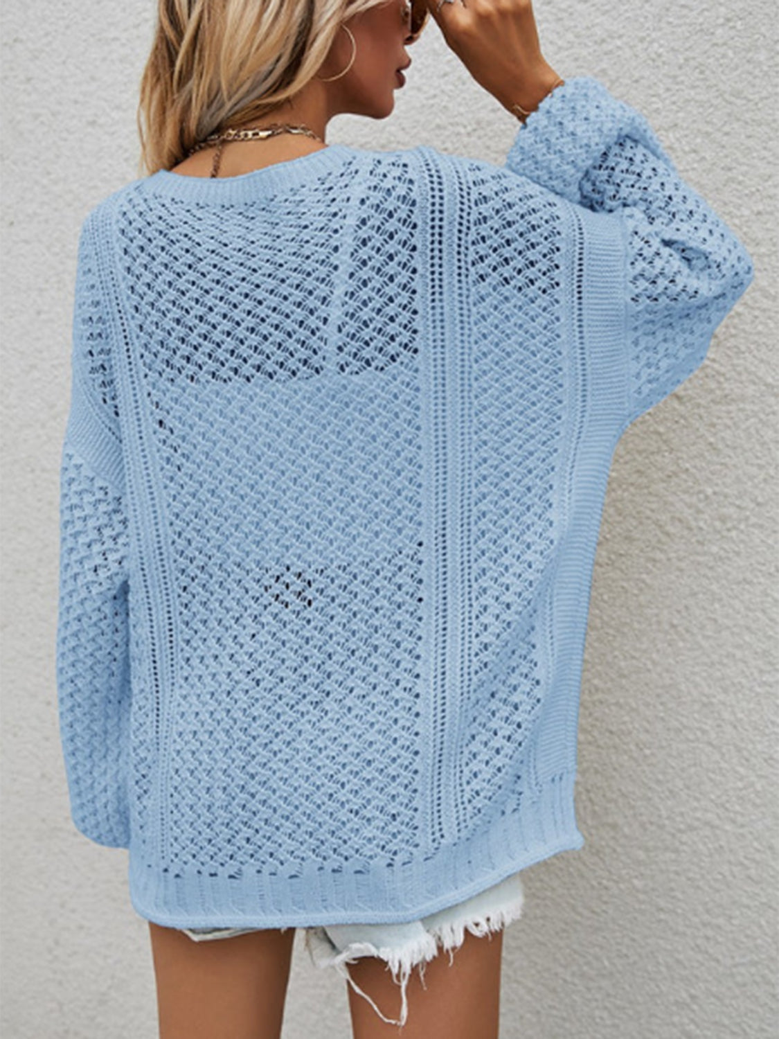 Glownestbest® | Openwork Button Front Cardigan 4d6af0bb70cc4faf9a0d31df4edb21cf-Max Glownestbest
