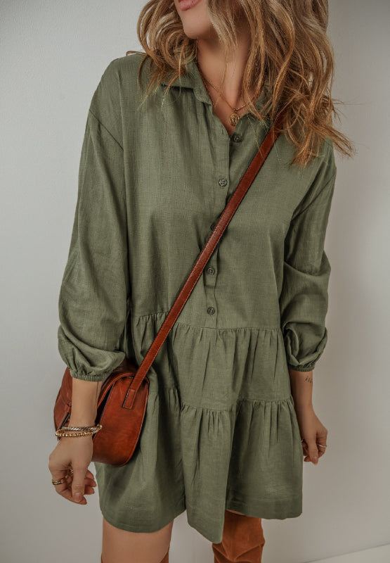 Tiered Collared Neck Balloon Sleeve Shirt Dress 4d76c61b-1499-447e-b2a1-1268313dcabf-Max Glownestbest