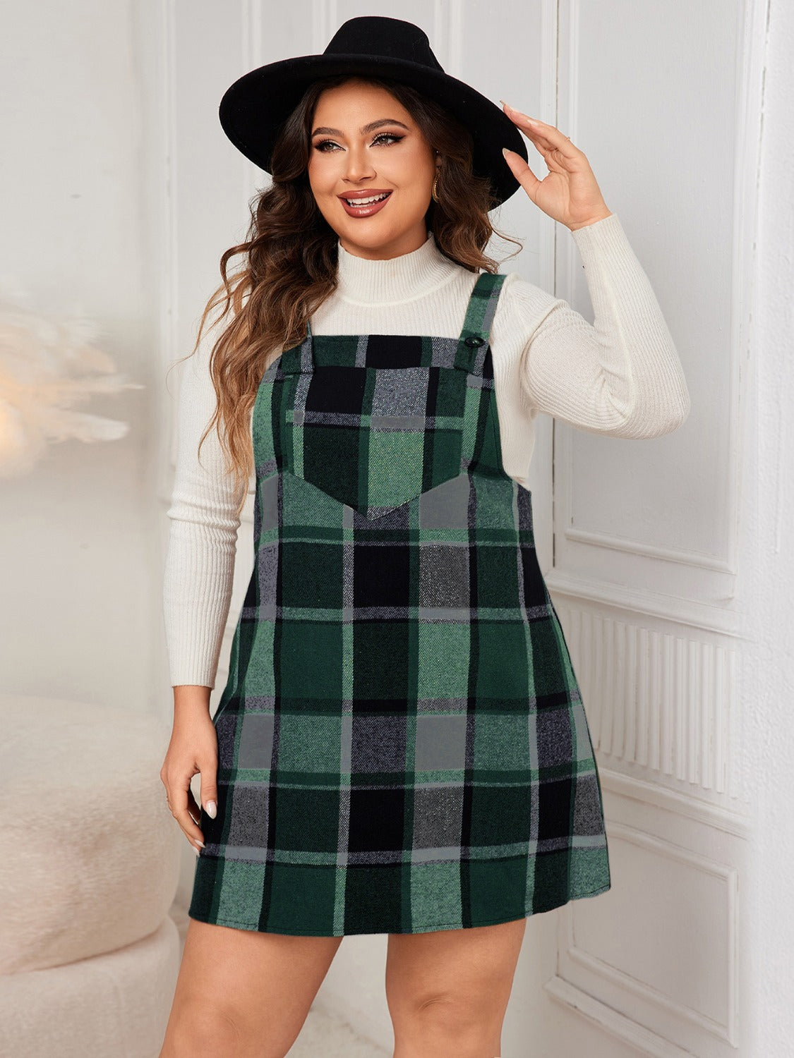 Honey Plus Size Plaid Wide Strap Overall Dress Dark Green 4e095aa0-629b-4b16-9995-778c7d606d4d-Max Glownestbest