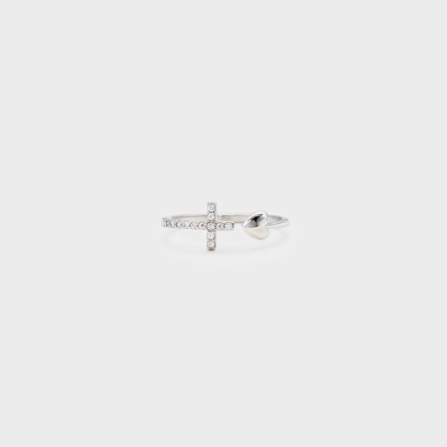 Heart Shape Cross Inlaid Zircon Open Ring Silver One Size 4e9c3f71-5ab9-4c0e-8139-80b5650b4412-Max Trendsi