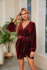 Ribbed Tie Front Mini Dress Wine 4ea1ca3e886d4a29a276252b5f06daef-Max Glownestbest