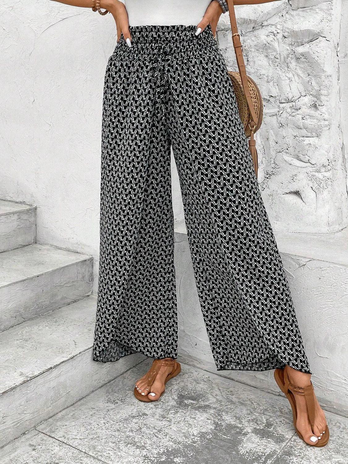 Tied Printed Wide Leg Pants Black 4ed535dc-f77a-48e3-bc5f-07b0e79cb687-Max Trendsi