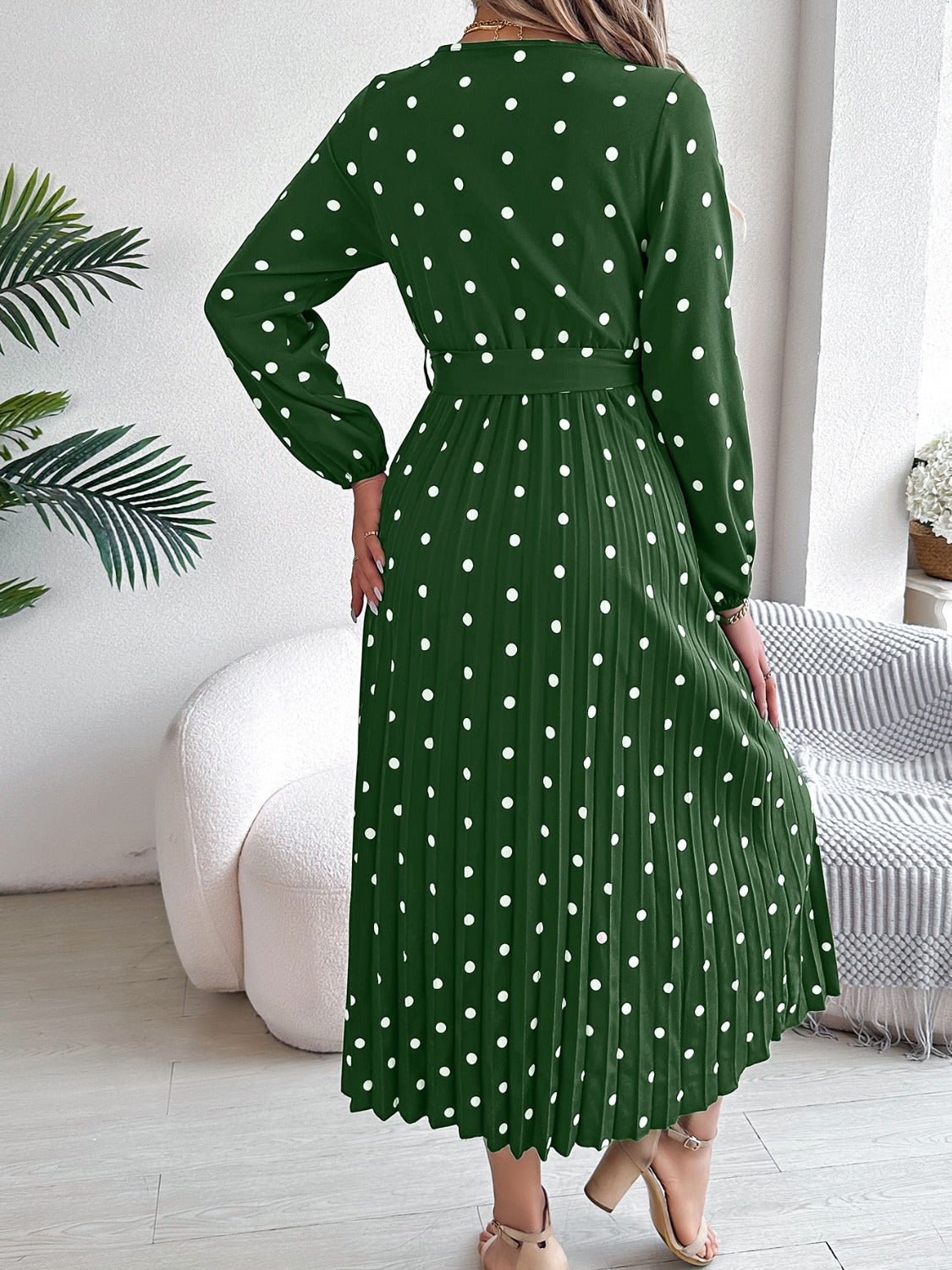 Tied Polka Dot Long Sleeve Midi Dress 4f0a942e-cc51-4224-972b-afbc3587a43a-Max Glownestbest