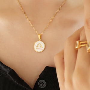 Exquisite Zodiac White Seashell Design Pendant Necklace Libra 4f5038b9-d65a-4cdc-8565-339c11d62b21 Artshiney