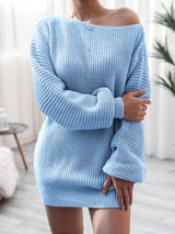 Rib-Knit Mini Sweater Dress Pastel Blue 4f6569ca293d4218bd431e9a49aae9dc-Max Glownestbest