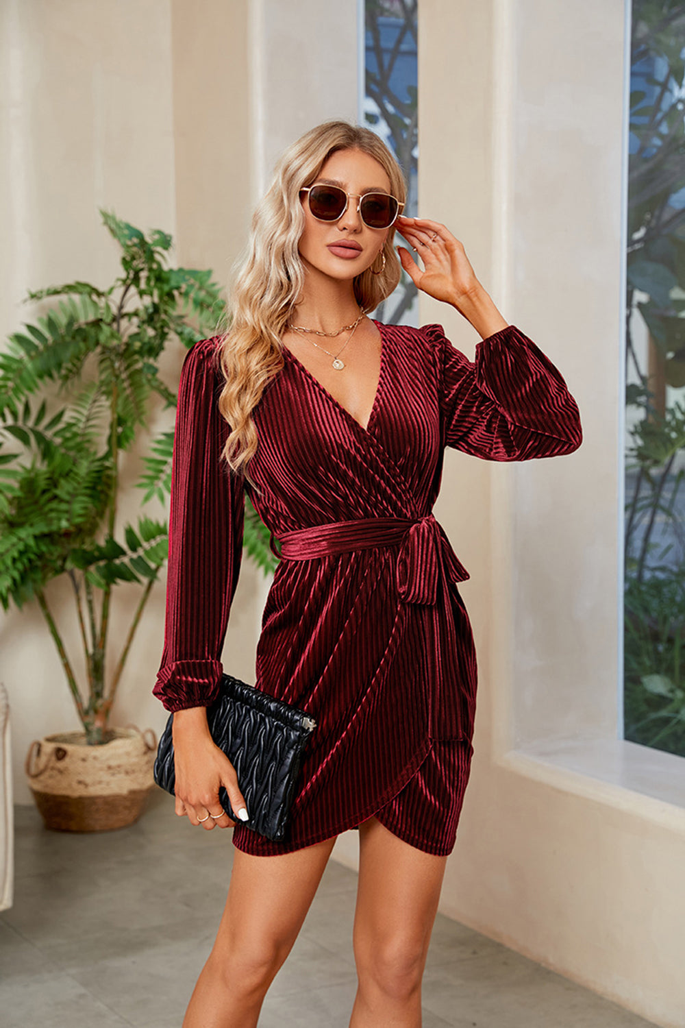 Ribbed Tie Front Mini Dress 4f7c57b253684f2e97c21171ea8ac655-Max Glownestbest