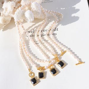 18K gold exquisite dazzling pearl and square inlaid gem design pendant necklace 4fa850f2-4395-4237-80cf-881332f58a53 Artshiney