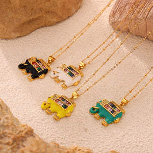 18K Gold Trendy Personalized Elephant Inlaid Gemstone Design Necklace 4fad1d63-f5e8-42ec-922f-bc5084393ee0 Glownestbest