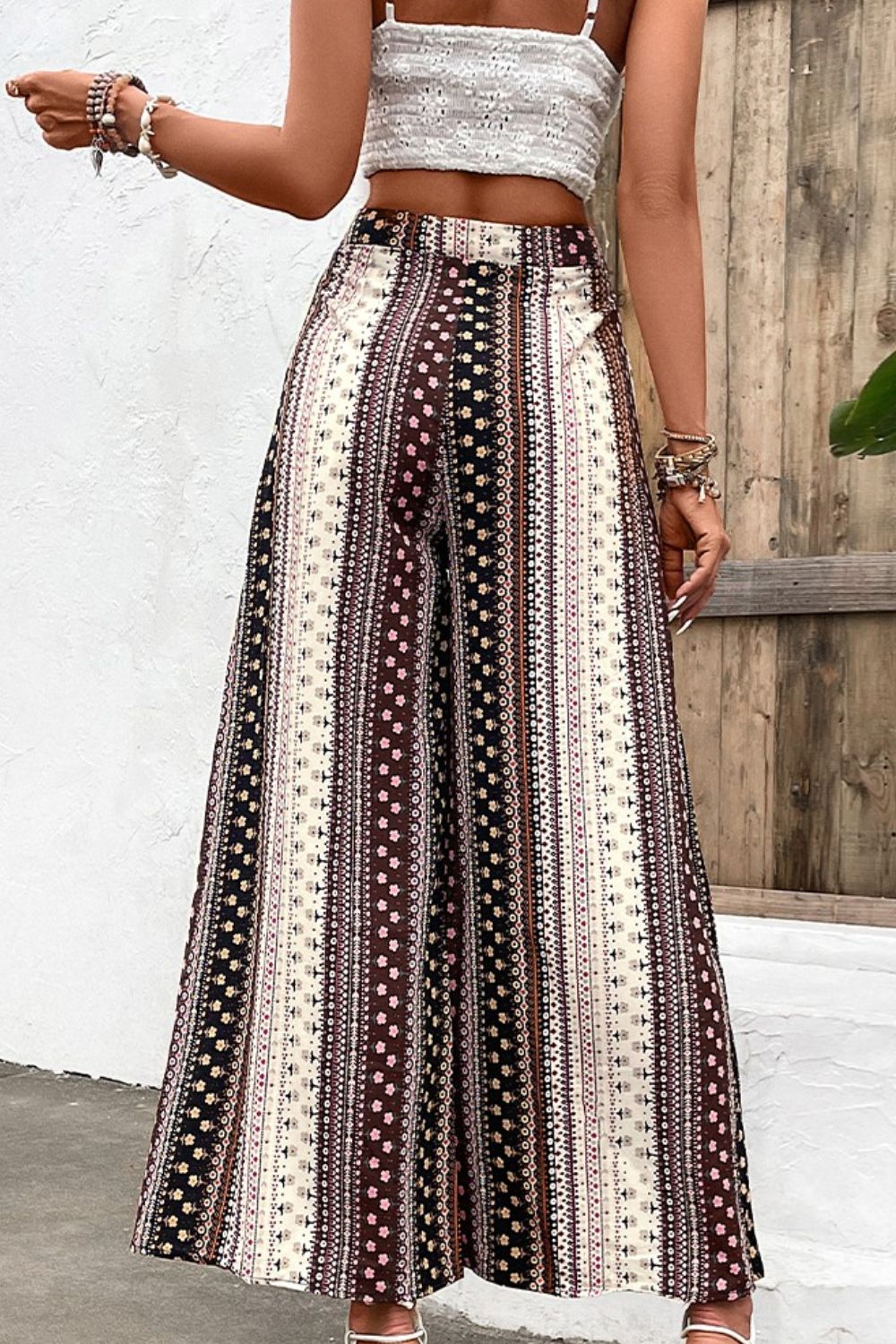 Shiny Floral High Waist Wide Leg Pants 4fafe7cc2152411d9c325fc93543e70f-Max Trendsi