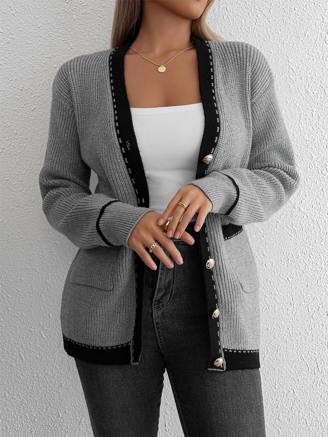 Glownestbest® | Contrast Trim Button Up Long Sleeve Cardigan 4fb96d42-5ebc-4a27-aa94-e22b9a0fe005-Max Glownestbest