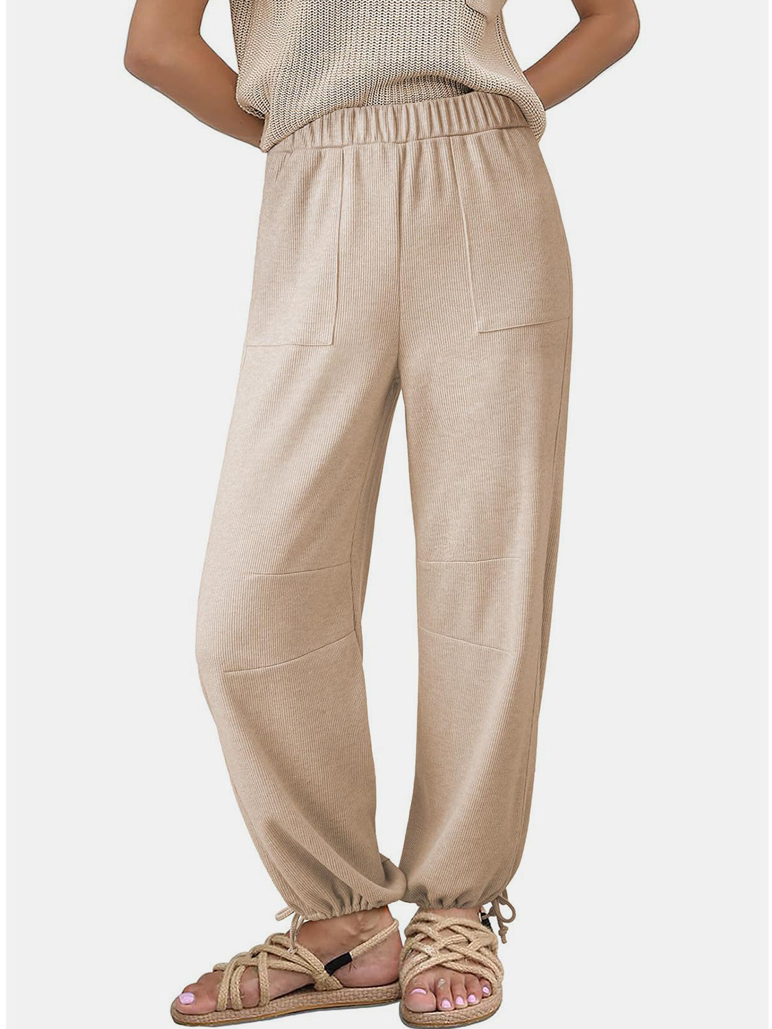 Drawstring Elastic Waist Joggers Dust Storm 4ff5662d-3f74-4ba6-b9a6-15b48b1de40b-Max Trendsi
