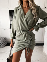 Drawstring Long Sleeve Mini Dress Sage 5022c4d5-3c82-4d98-848f-dbfd04314eda-Max Glownestbest