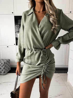 Drawstring Long Sleeve Mini Dress Sage 5022c4d5-3c82-4d98-848f-dbfd04314eda-Max Glownestbest