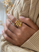 18K Gold-Plated Stainless Steel Irregular Lines Open Ring Gold One Size 50522112-bdee-4ec0-9460-435aa1af30a7-Max Trendsi