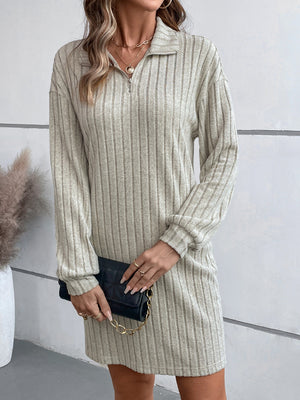 Ribbed Collared Neck Long Sleeve Dress 50fce410-5af8-42d1-bd94-6974e2f75ff6-Max Glownestbest
