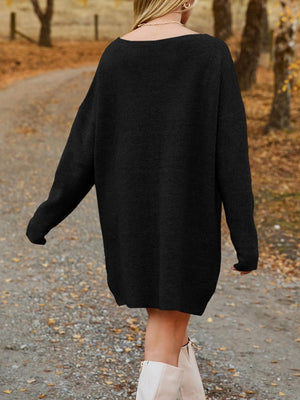 V-Neck Dropped Shoulder Sweater Dress 510b923b-1934-4e17-bd13-eb37847e1517-Max Glownestbest