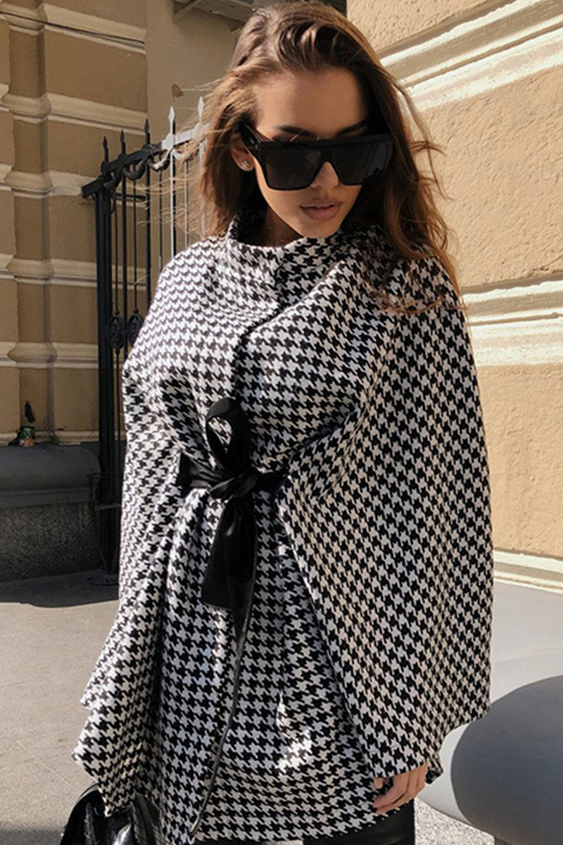 Glownestbest ® | Houndstooth Tie Waist Trench Coat 5116081cadef43648c3aac524611c86f-Max Glownestbest