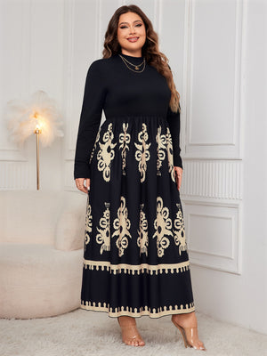 Honey Plus Size Printed Mock Neck Long Sleeve Dress 51d87499-055b-42e7-a10a-8324b9786b14-Max Glownestbest