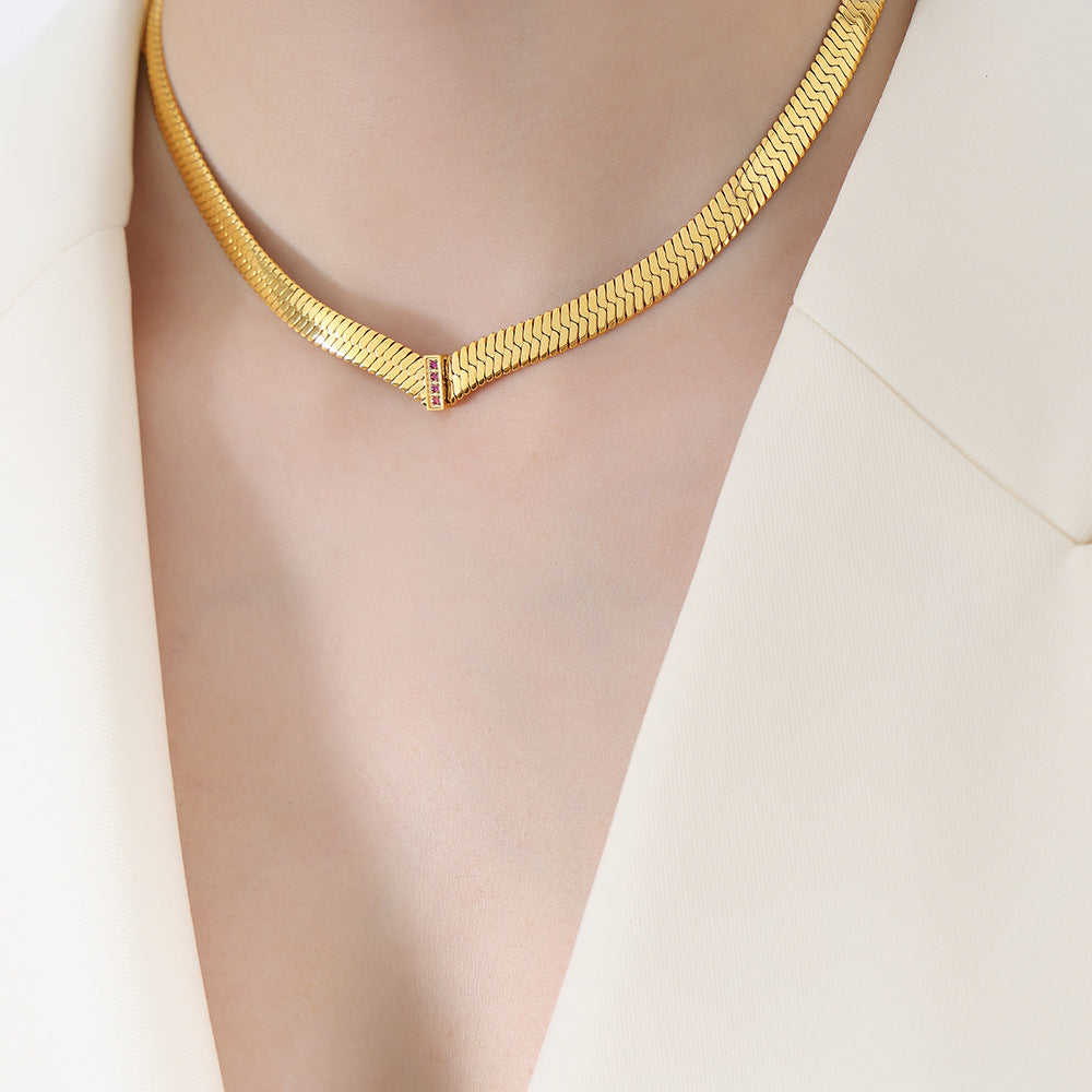 18K gold fashionable simple thick chain with zircon design hip-hop style necklace 51f0ba90-3eca-4bbe-bdea-f355aca3bdab Artshiney